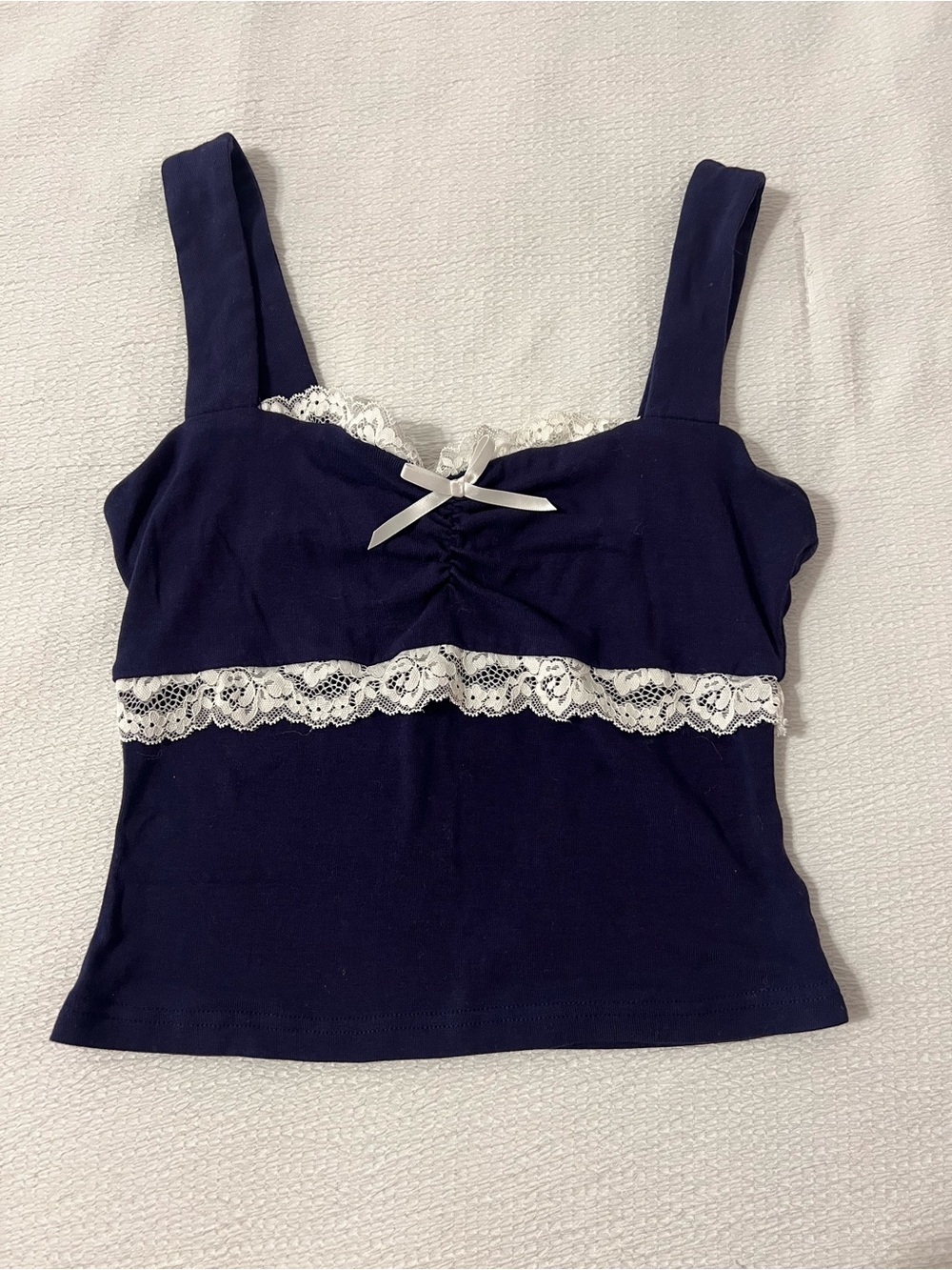 RIHOAS Navy Cami with White Lace Trim